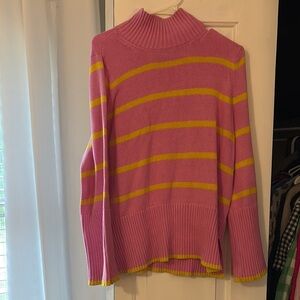 Pink and Yellow Cowl Neck Sweater with Stripes